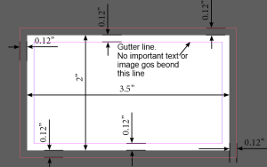 Business card layout showing safe area, margins, and bleed